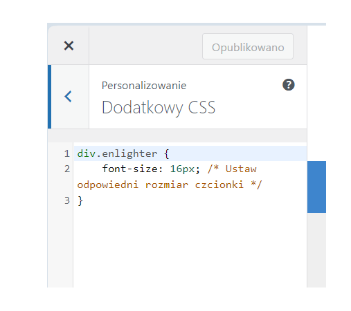 dodatkowy css Wordpress większa czcionka