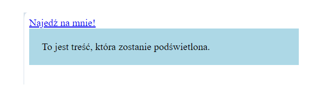 podświetlenie strony z linku po jego najechaniu