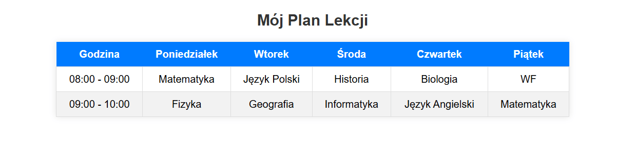 plan lekcji w html