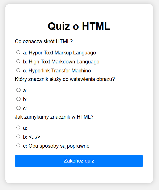 quiz w html